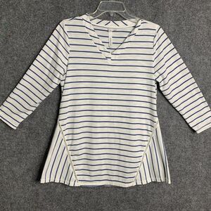 NY Collection Striped Knit Tunic Top Light Weight Women M 3/4 Sleeve Flare Hem